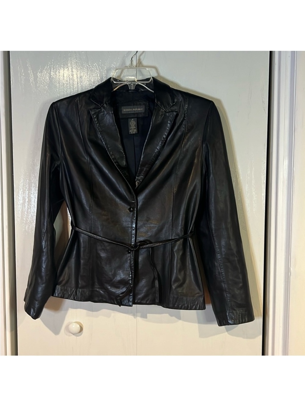 Banana Republic women's leather belted blazer jacket